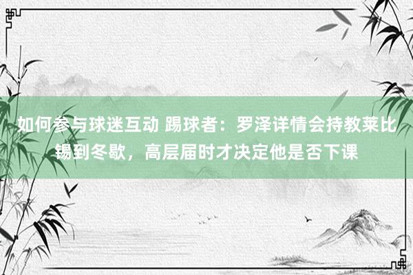 如何参与球迷互动 踢球者：罗泽详情会持教莱比锡到冬歇，高层届时才决定他是否下课