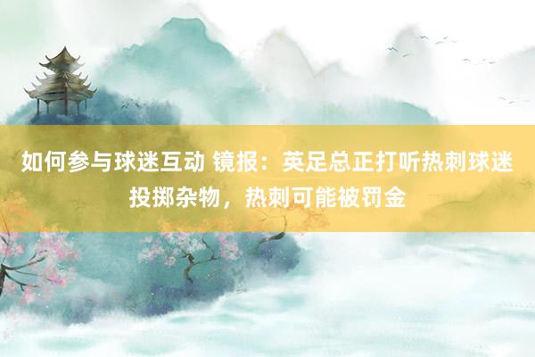 如何参与球迷互动 镜报：英足总正打听热刺球迷投掷杂物，热刺可能被罚金