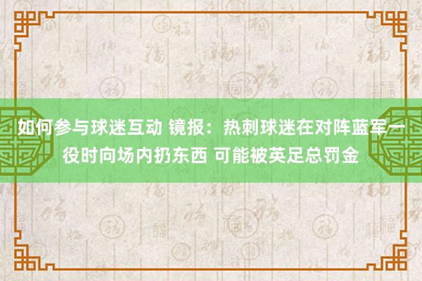 如何参与球迷互动 镜报：热刺球迷在对阵蓝军一役时向场内扔东西 可能被英足总罚金